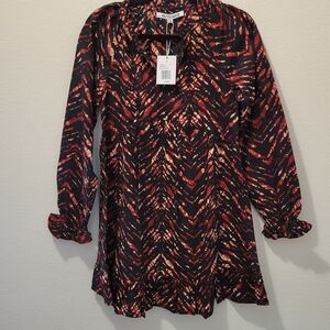 Walter Baker Pamela Mini Dress Black Red Patterned Long Sleeve Flared Cuff Small